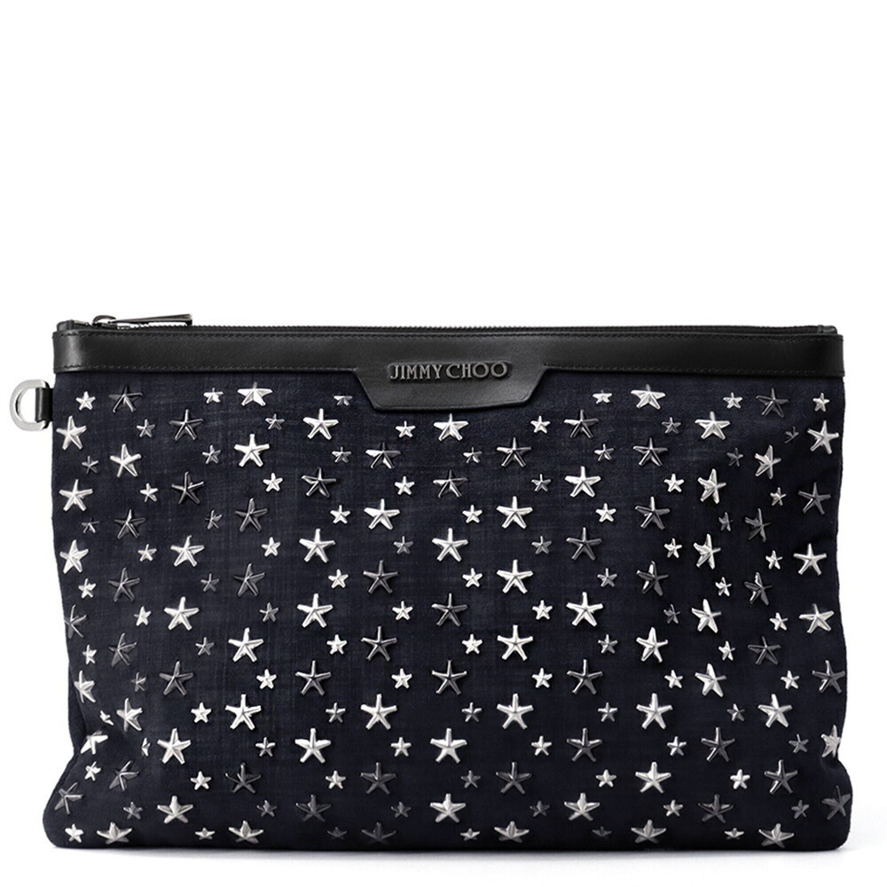 Jimmy Choo clutch bag, Derek Star Studs, second denim suede, black, handbag,